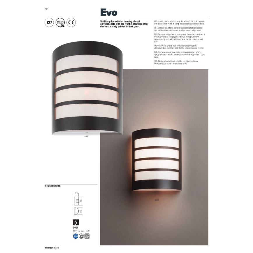 Redo 9001 - Vanjska zidna svjetiljka EVO 1xE27/11W/230V IP44