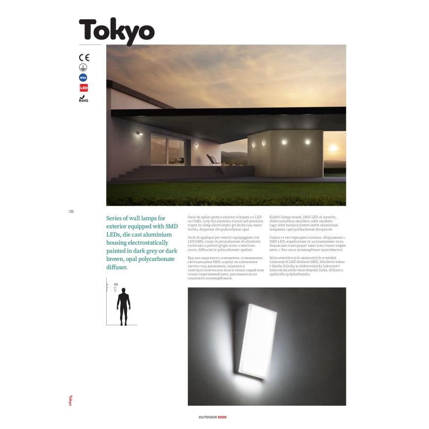 Redo 90017 - LED Vanjska zidna svjetiljka TOKYO LED/12W/230V IP54