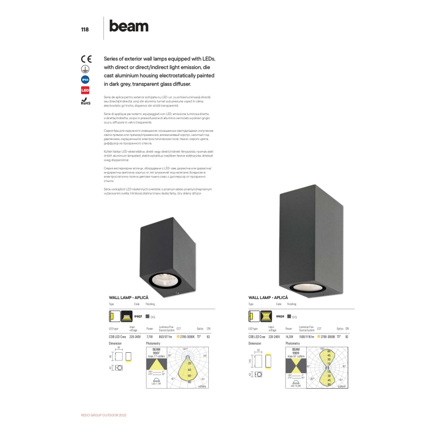 Redo 9907 - LED Vanjska zidna svjetiljka BEAM LED/5W/230V IP54