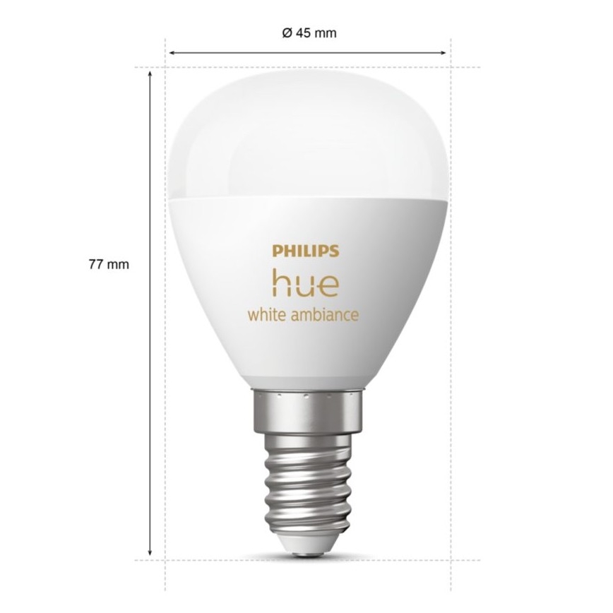 SET 2x LED Prigušiva žarulja Philips Hue WHITE AMBIANCE P45 E14/5,1W/230V 2200-6500K