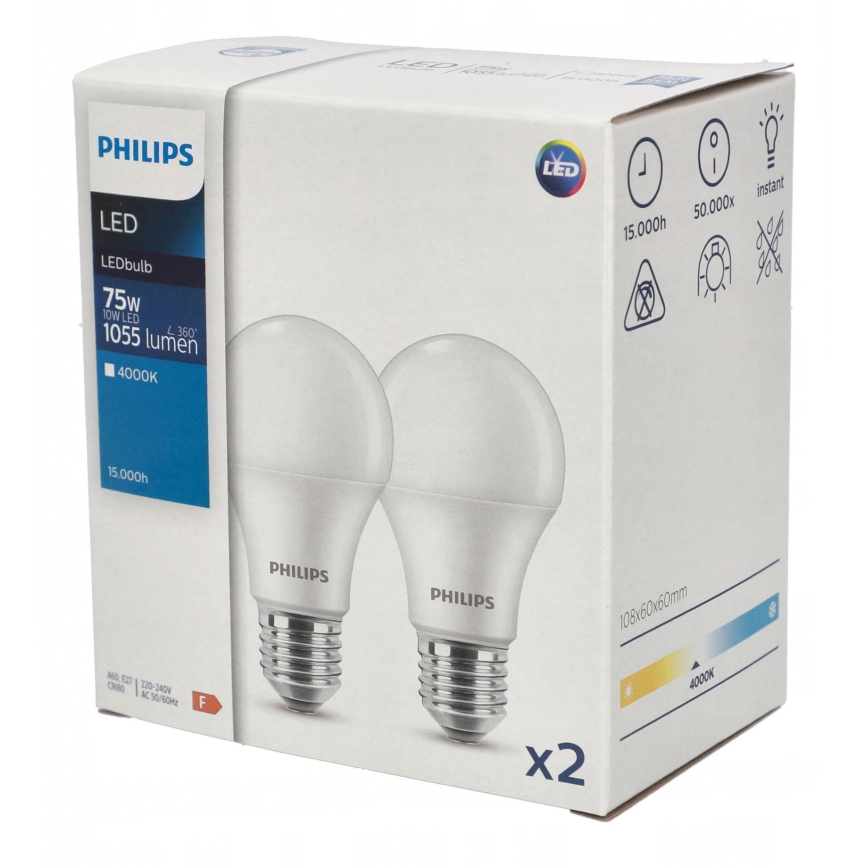 SET 2x LED Žarulja Philips A60 E27/10W/230V 4000K