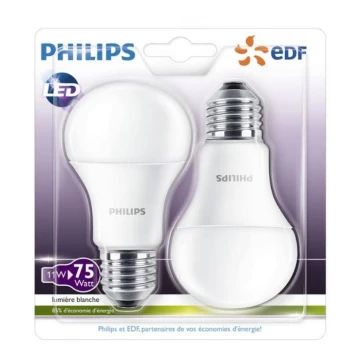 SET 2x LED Žarulja Philips A60 E27/11W/230V 2700K