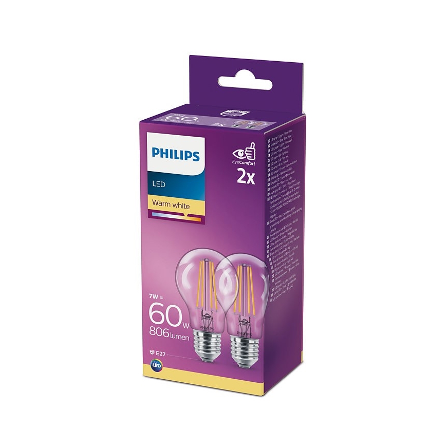 SET 2x LED Žarulja Philips A60 E27/7W/230V 2700K