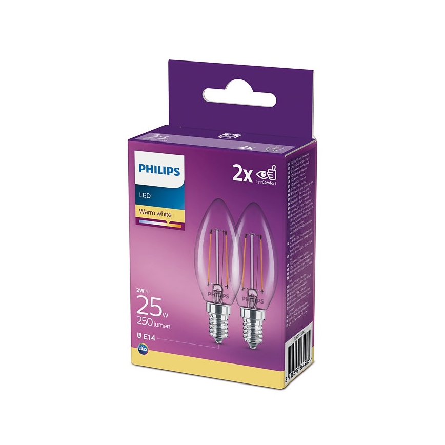 SET 2x LED Žarulja Philips B35 E14/2W/230V 2700K