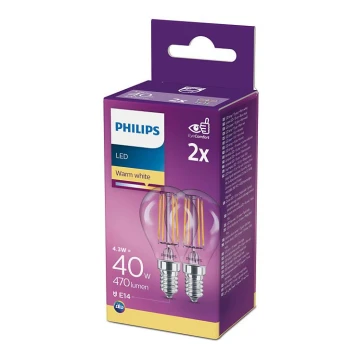 SET 2x LED Žarulja Philips P45 E14/4,3W/230V 2700K