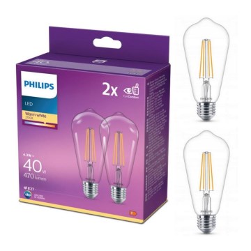 SET 2x LED Žarulja VINTAGE Philips ST64 E27/4,3W/230V 2700K