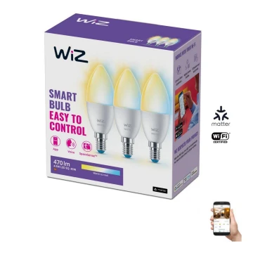 SET 3x LED Prigušiva žarulja C37 E14/4,9W/230V 2700-6500K CRI 90 Wi-Fi - WiZ