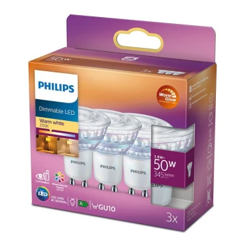 SET 3x LED Prigušiva žarulja Philips Warm Glow GU10/3,8W/230V 2200-2700K CRI 90