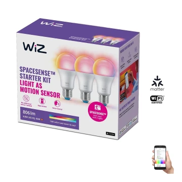 SET 3x LED RGBW Prigušiva žarulja A60 E27/8,8W/230V 2200-6500K Wi-Fi - WiZ