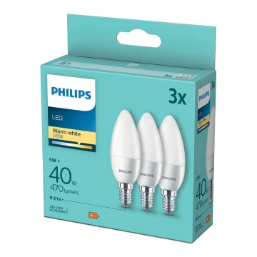 SET 3x LED Žarulja Philips B35 E14/5W/230V 2700K