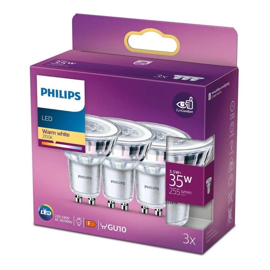 SET 3x LED Žarulja Philips GU10/3,5W/230V 2700K