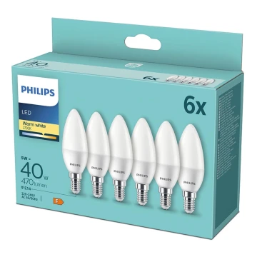 SET 6x LED Žarulja Philips B35 E14/5W/230V 2700K