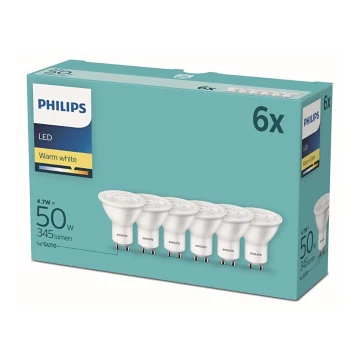 SET 6x LED Žarulja Philips GU10/4,7W/230V 2700K