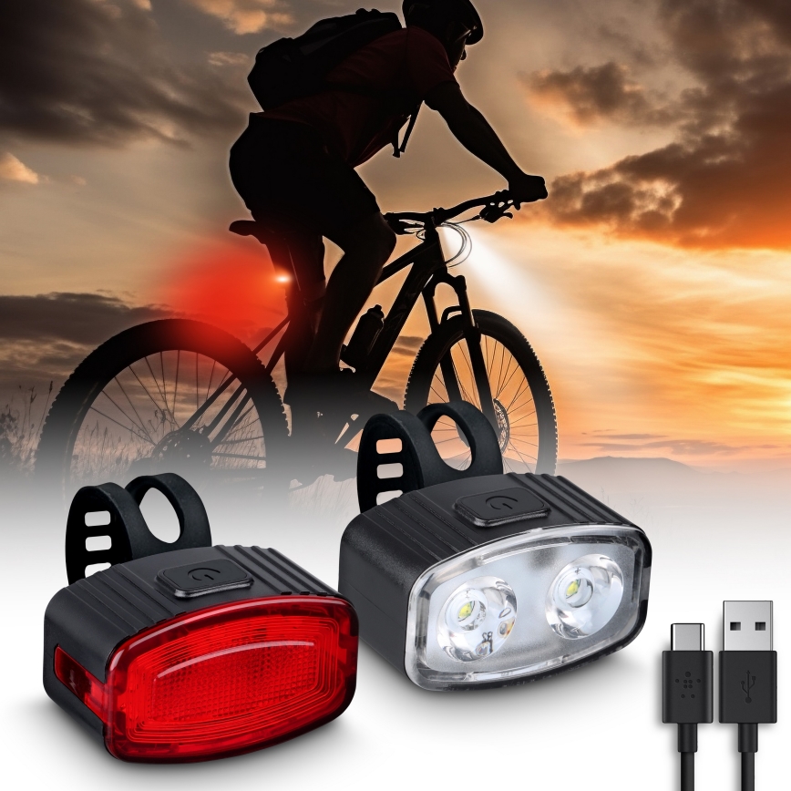 SET 2x LED Prigušiva punjiva svjetiljka za bicikl 350 mAh IP44 crvena/bijela