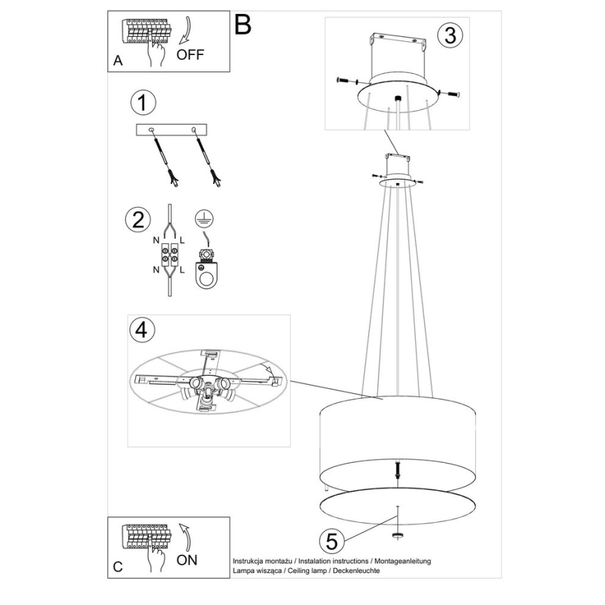 Luster na sajli OTTO 5xE27/60W/230V pr. 60 cm bijela