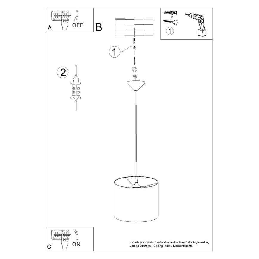 Luster na sajli NOVA 1xE27/15W/230V pr. 30 cm crna