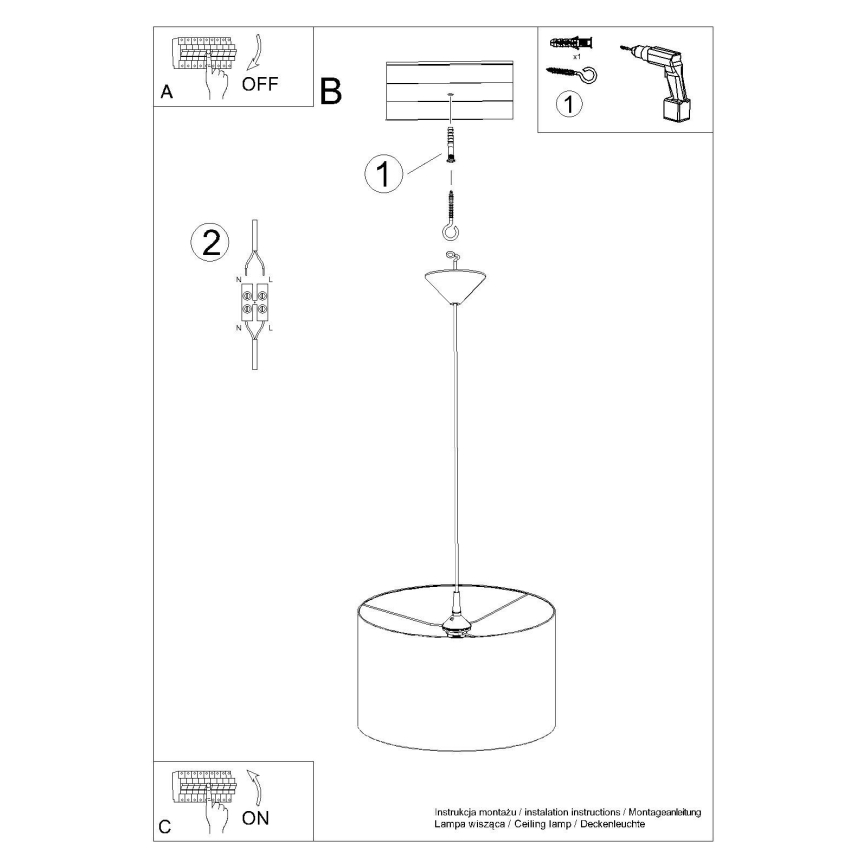 Luster na sajli NOVA 1xE27/15W/230V pr. 40 cm crna