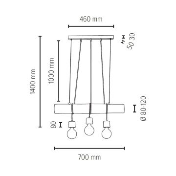 Luster na sajli TRABO 3xE27/60W/230V bor – FSC certificirano