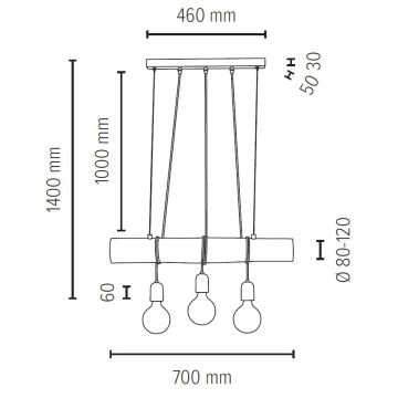 Luster na sajli TRABO 3xE27/60W/230V bor – FSC certificirano