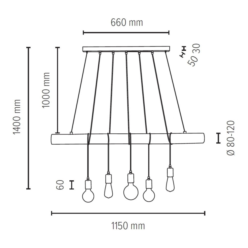 Luster na sajli TRABO 5xE27/60W/230V – FSC certificirano