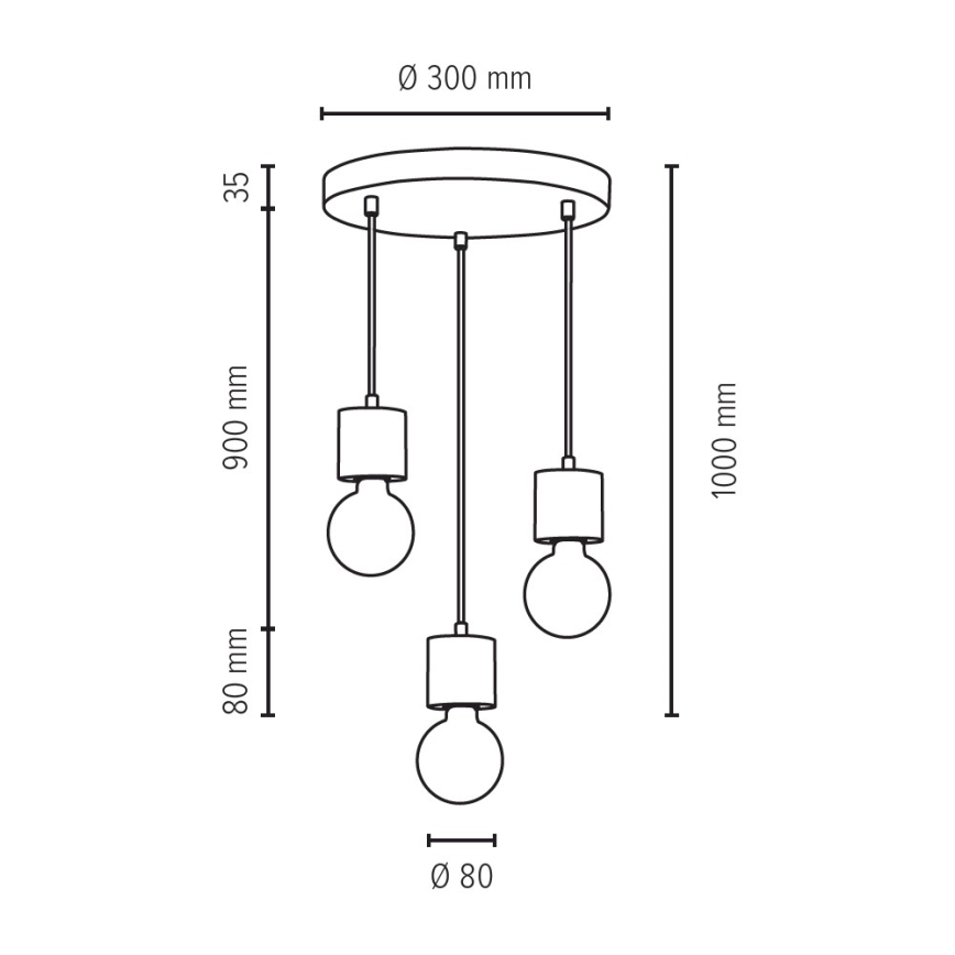 Luster na sajli TRONGO 3xE27/60W/230V – FSC certificirano