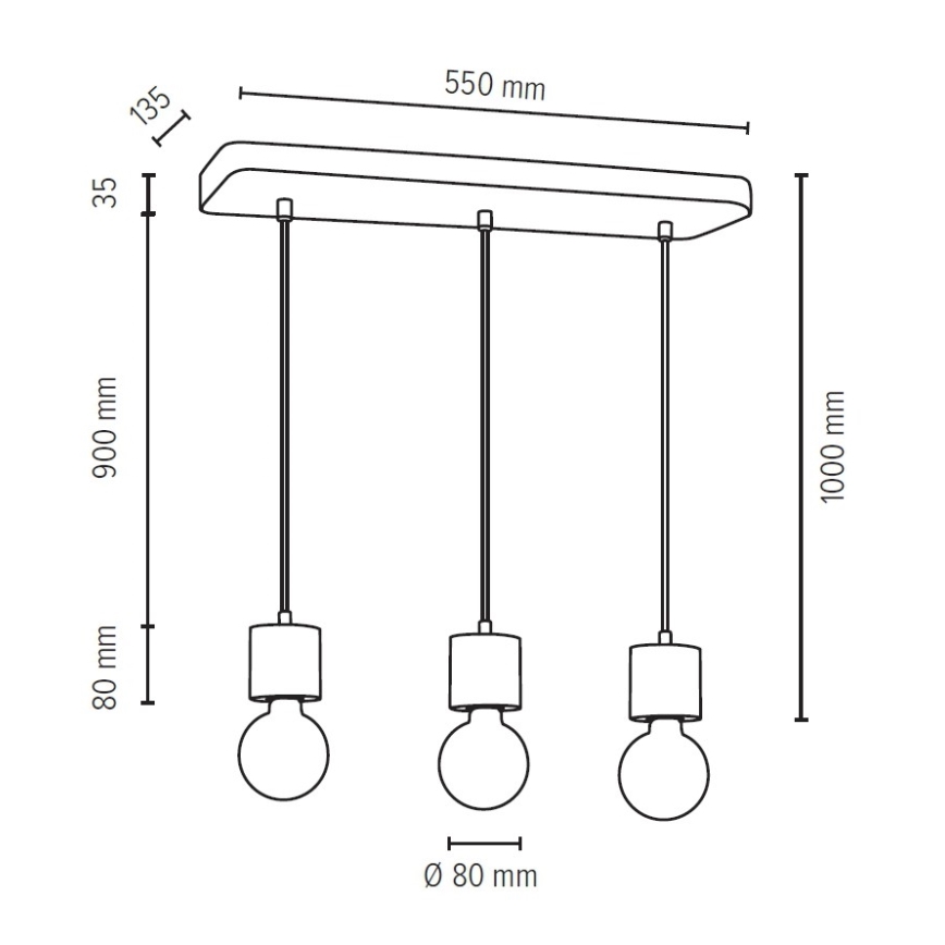 Luster na sajli STRONG 3xE27/60W/230V – FSC certificirano