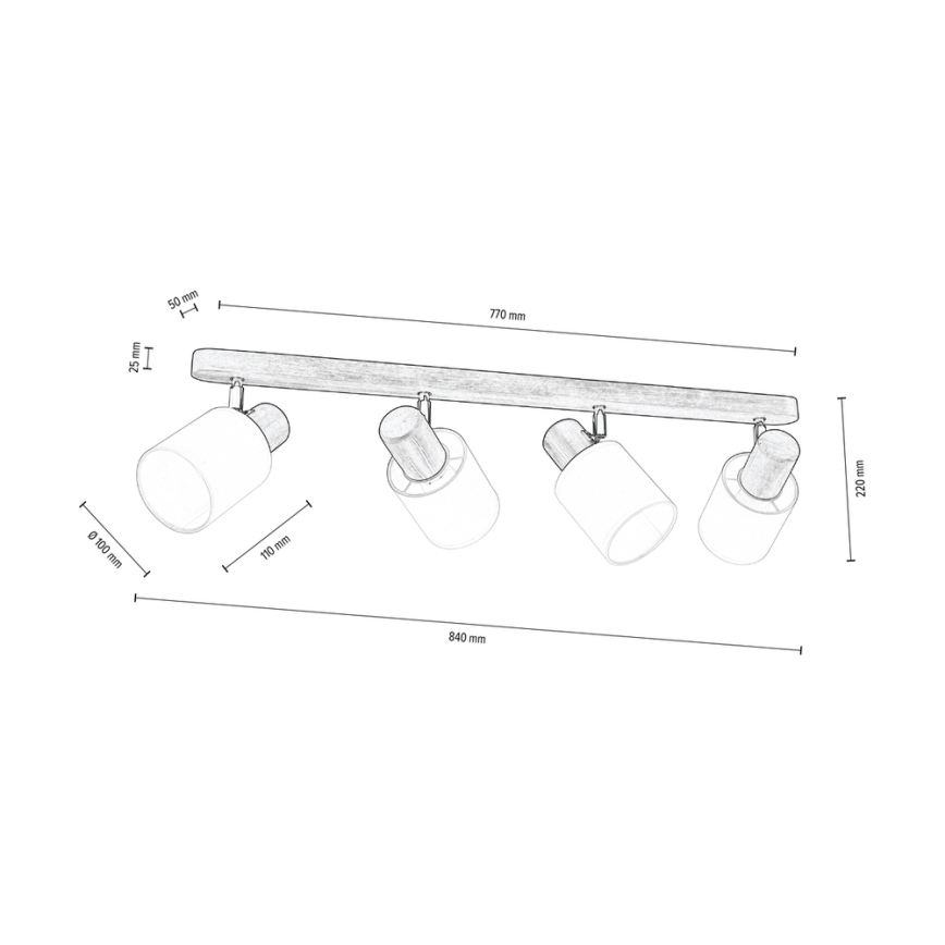 Stropna reflektorska svjetiljka TRENDY 4xE27/15W/230V orah – FSC certificirano