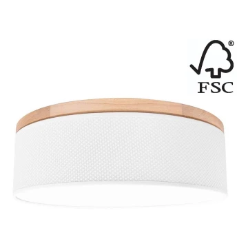 Stropna svjetiljka BENITA 2xE27/25W/230V pr. 48 cm bijela/hrast – FSC certificirano