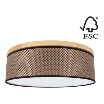 Stropna svjetiljka BENITA 2xE27/25W/230V pr. 48 cm smeđa/hrast – FSC certificirano