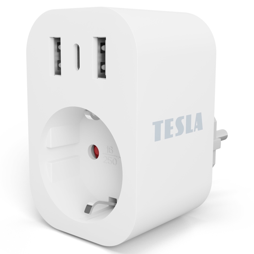 TESLA Smart - Pametna utičnica 3680W/230V/16A Typ F/E 2xUSB-A + 1xUSB-C Wi-Fi