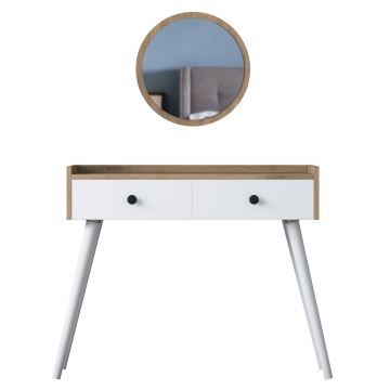 Toaletni stolić RANI 98,6x83,8 cm + zidno ogledalo pr. 40 cm smeđa/bijela