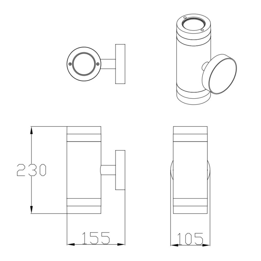 Vanjska zidna svjetiljka RINO 2xGU10/12W/230V IP54 crna