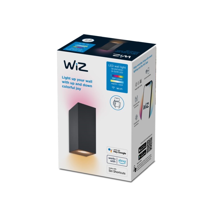 WiZ -LED RGBW Prigušiva zidna svjetiljka UP&DOWN 2xGU10/4,7W/230V 2200-6500K Wi-Fi CRI 90 crna