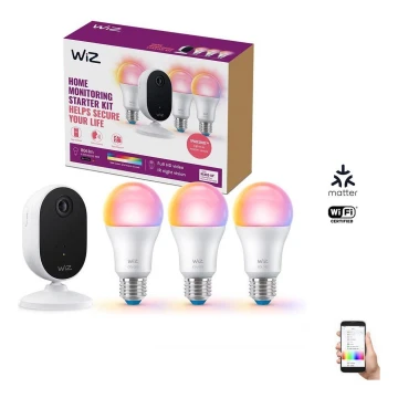 WiZ - Set za nadzor kućanstva: 1x kamera + 3x LED RGB žarulja A60 E27/8,5W/230V Wi-Fi