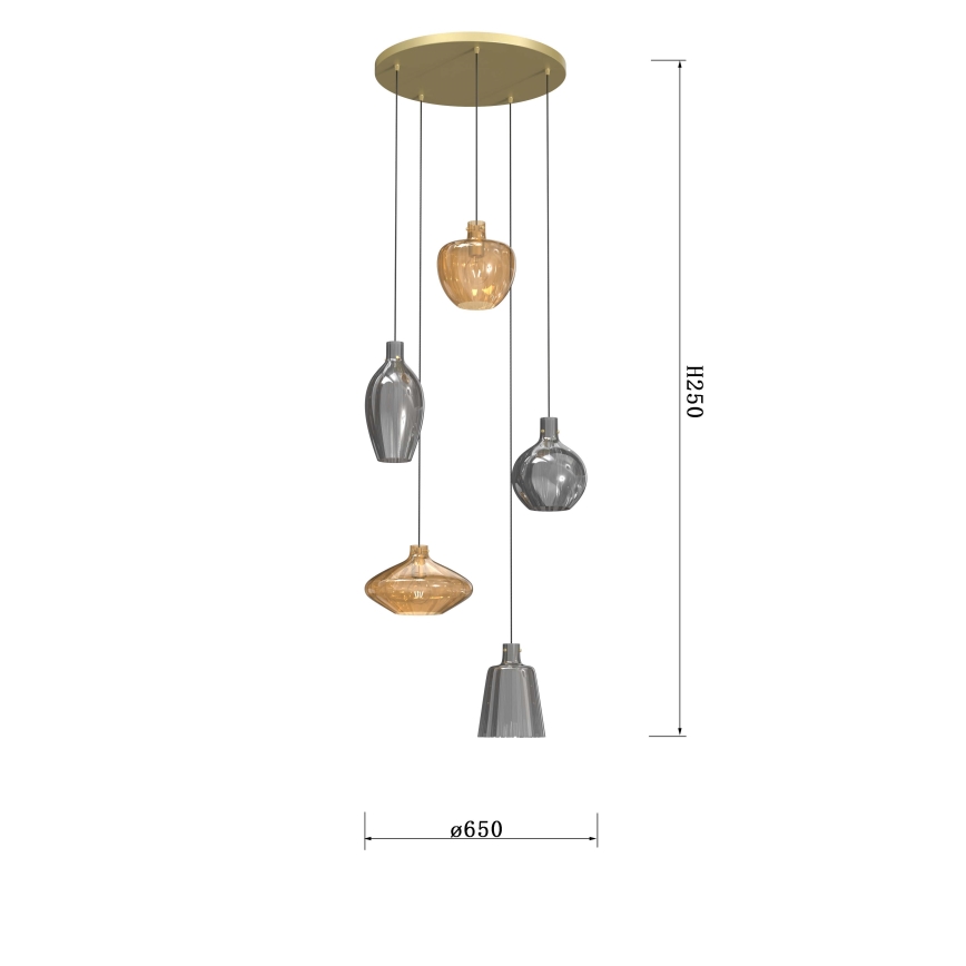 Wofi 5005-501 - Luster na sajli ROUEN 5xE14/40W/230V zlatna/siva