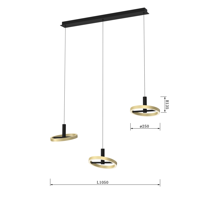 Wofi 7016-304 - LED Prigušivi luster na sajli BREST LED/26W/230V crna/zlatna