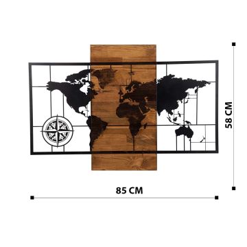 Zidna dekoracija 58x85 cm zemljovid drvo/metal