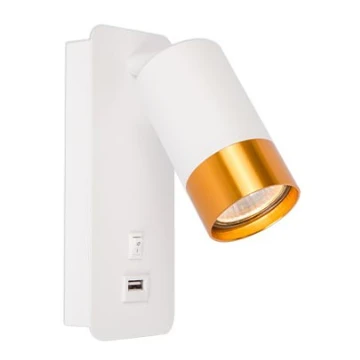 Zidna reflektorska svjetiljka s USB punjačem 1xGU10/35W/230V bijela/zlatna