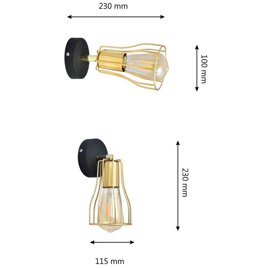 Zidna reflektorska svjetiljka TUBE 1xE27/60W/230V zlatna/crna