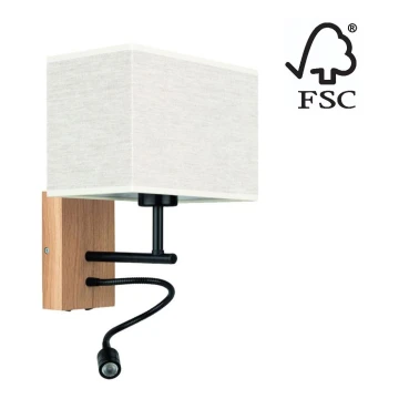 Zidna svjetiljka BOHO 1xE27/25W + LED/1W/230V hrast – FSC certificirano