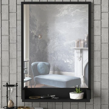 Zidno ogledalo s policom COSTA 75x45 cm crna